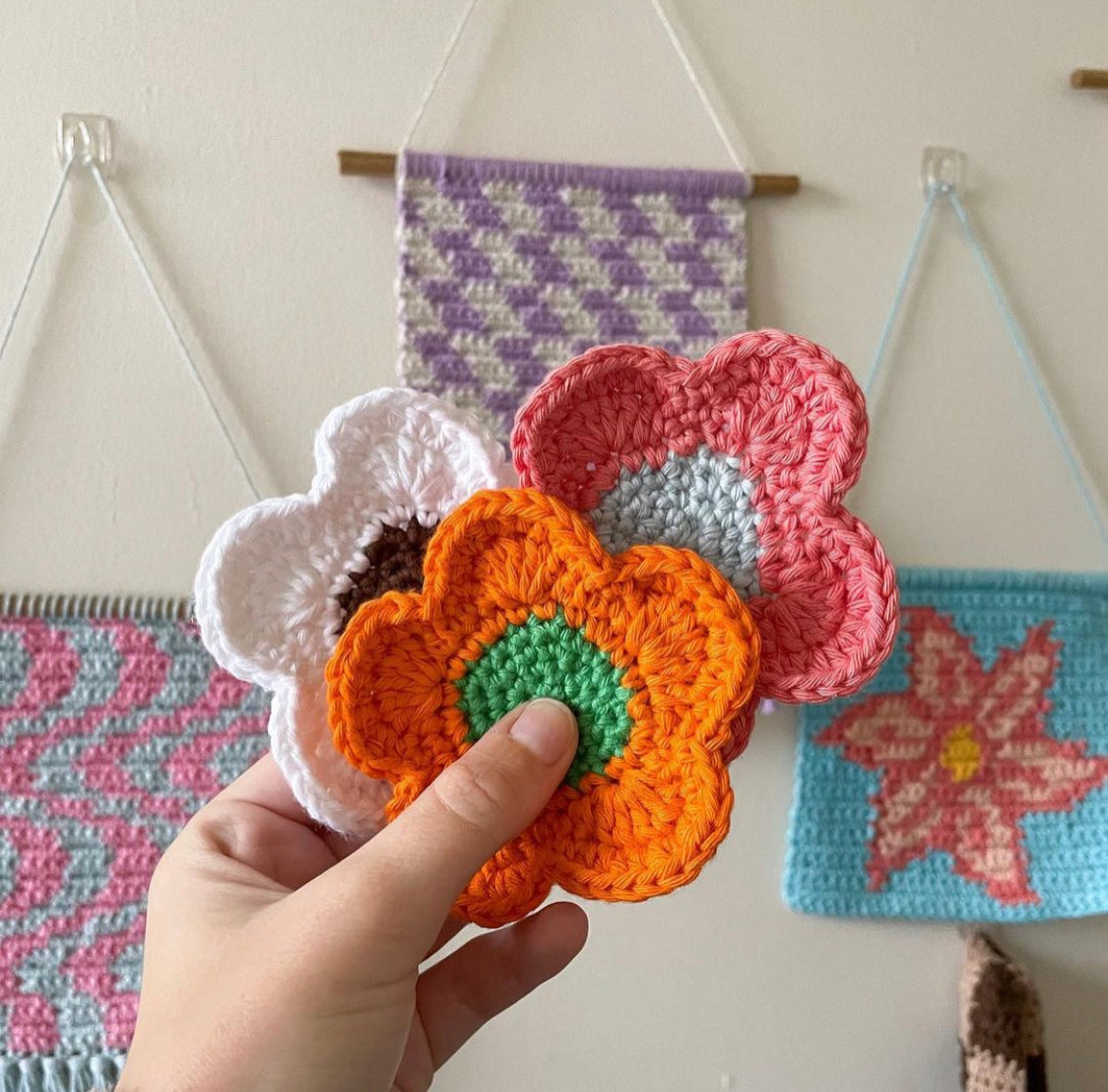 Custom Crochet Flower Coasters